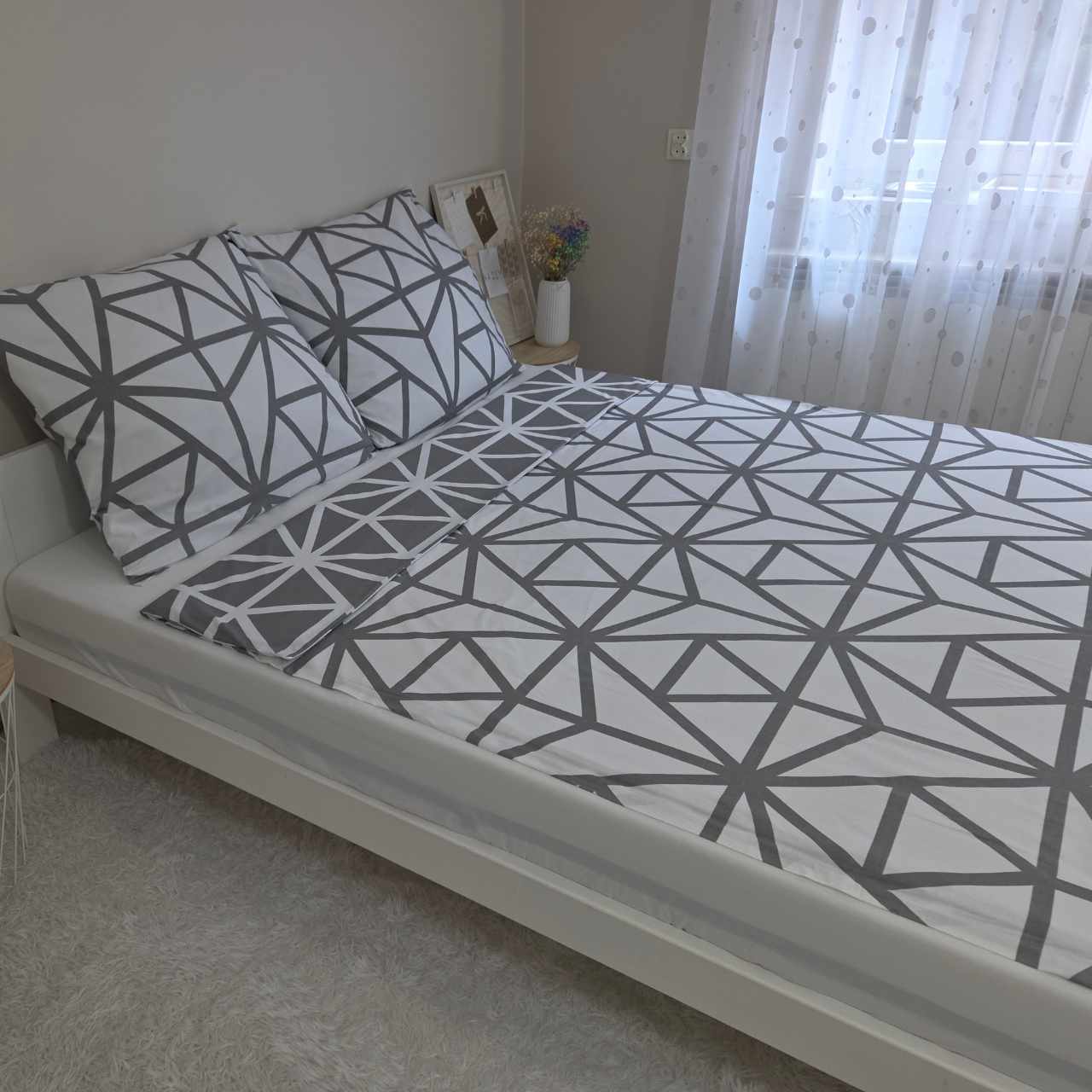 Komplet Pościeli Geometria biało-szara dwustronna 100% Bawełna - obrazek 2