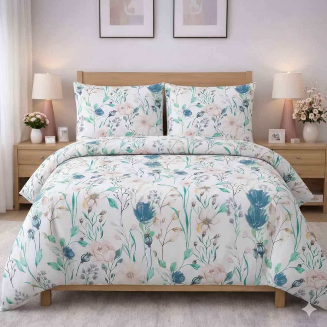 Komplet Pościeli pastelowe kwiaty dwukolorowe 100% bawełna