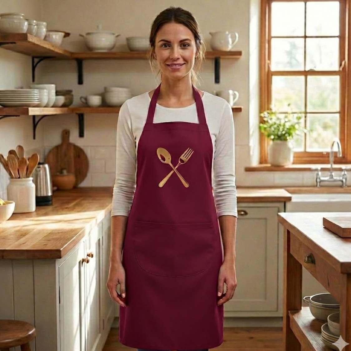 Fartuch bordowy z motywem ,,sztućce" - obrazek 2