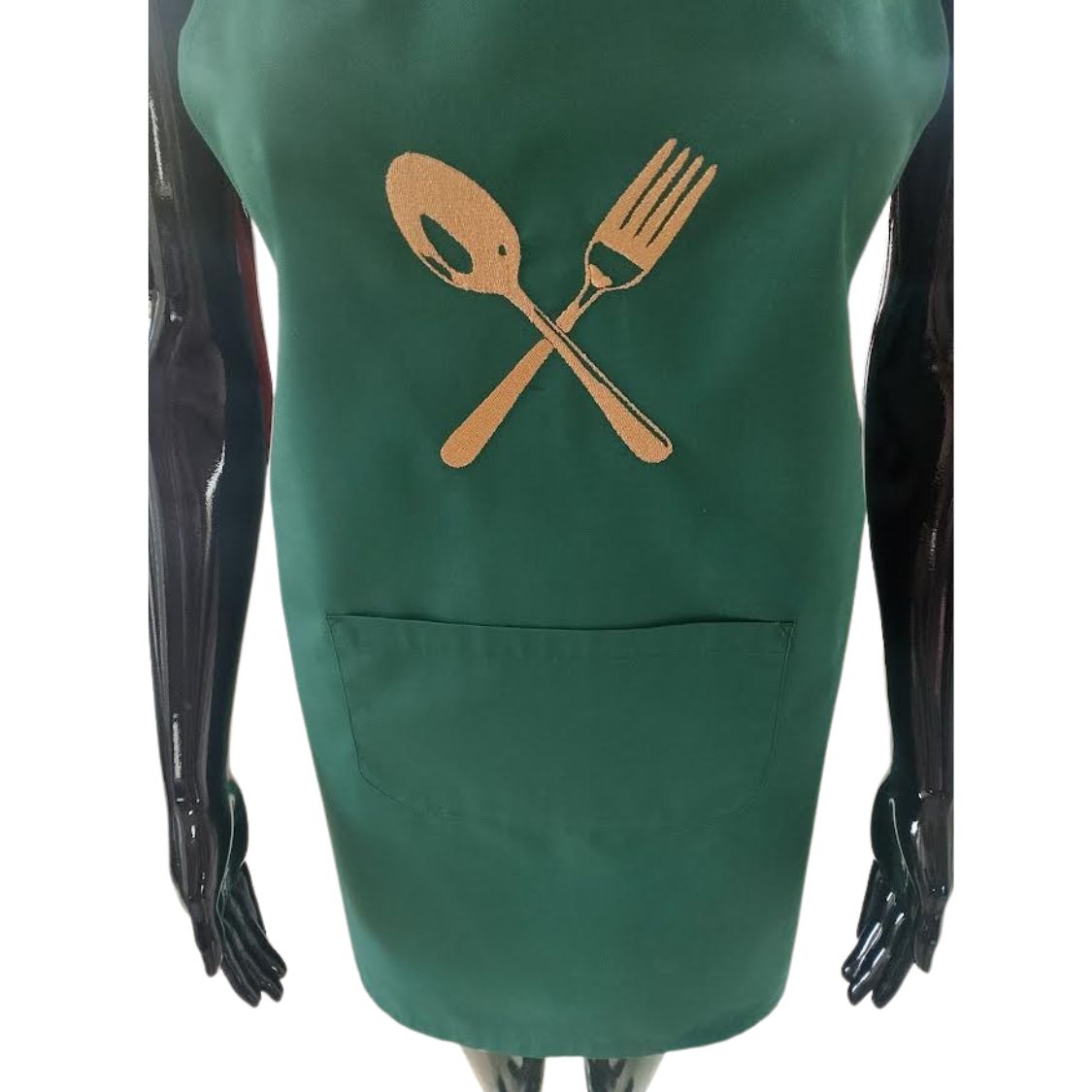 Fartuch butelkowa zieleń z motywem ,,sztućce " - obrazek 2