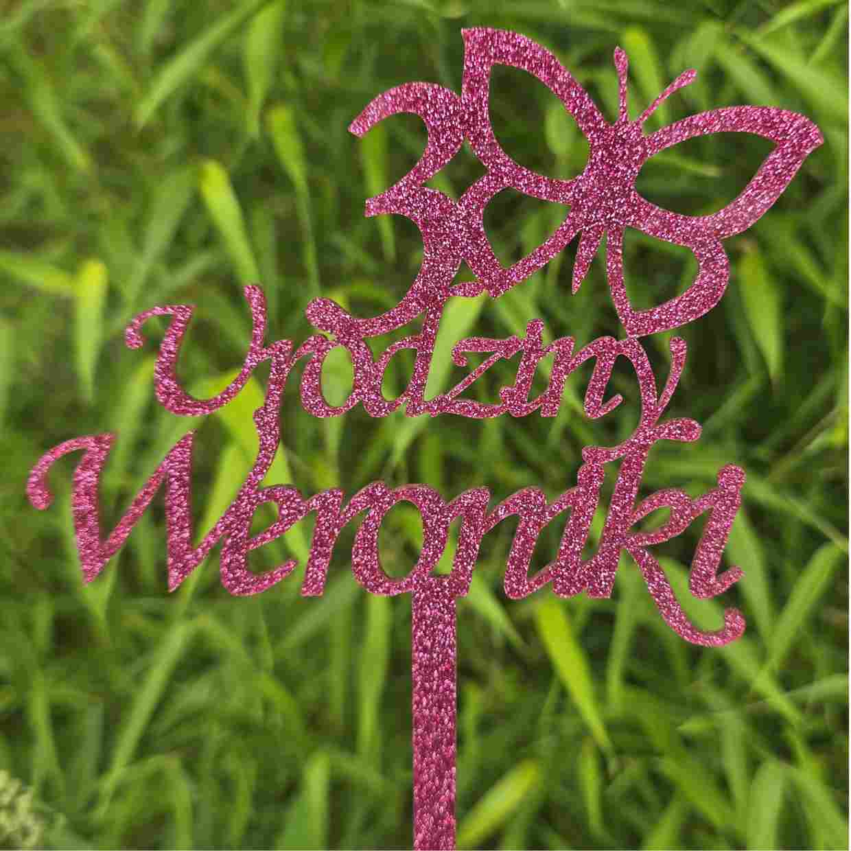 Topper "Urodziny Imię+cyfra" - różowy - obrazek 3