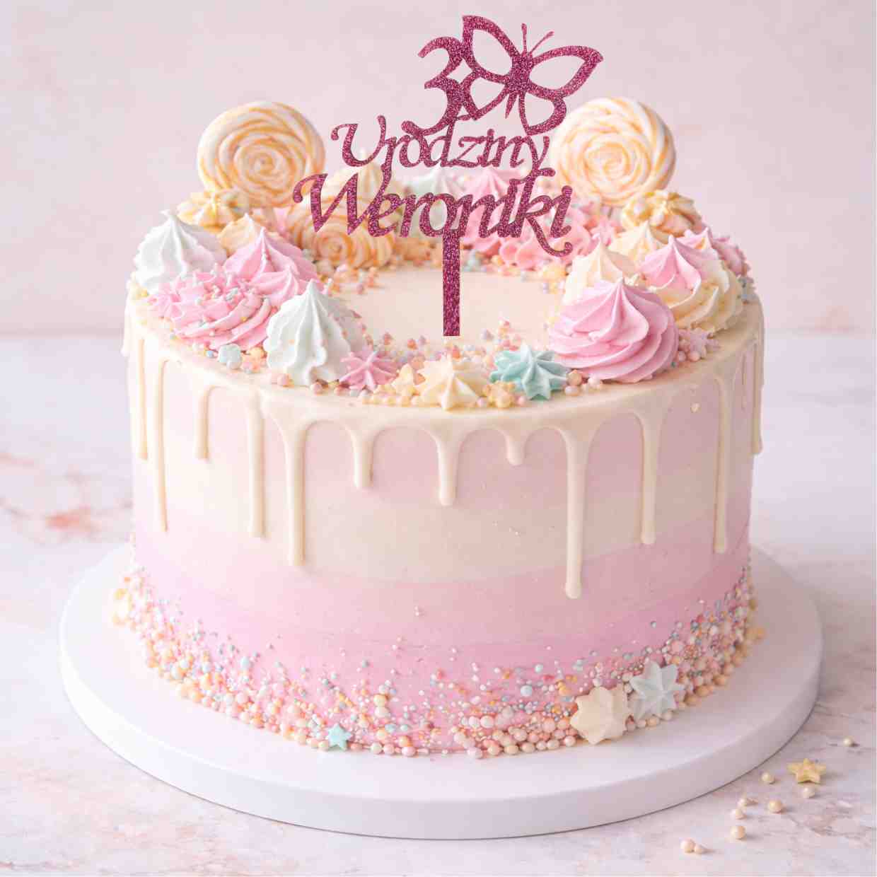 Topper "Urodziny Imię+cyfra" - różowy - obrazek 2
