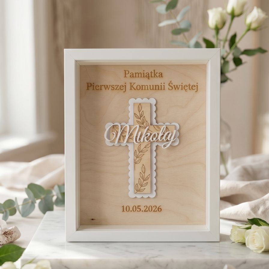 Krzyż z Imieniem Pamiątka 3D Pierwsza Komunia Święta
